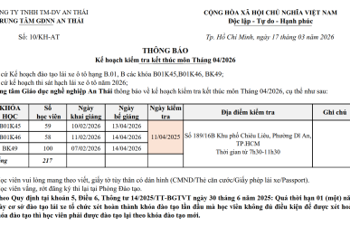 Lịch Kiểm Tra Kết Thúc Môn Tháng 04/2026