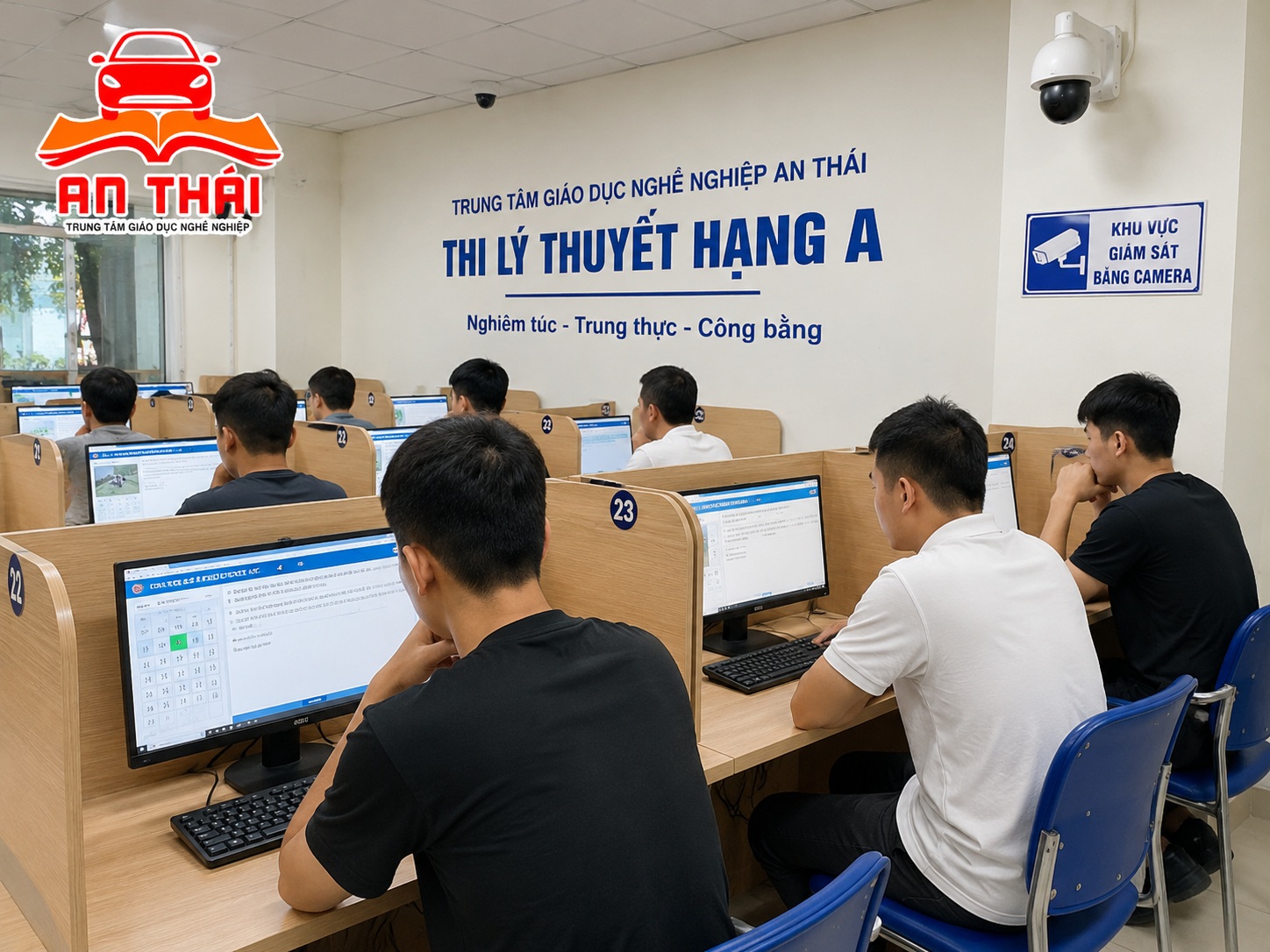 NHỮNG LƯU Ý KHI THI SÁT HẠCH LÁI XE HẠNG A NĂM 2026 1 Học viên làm bài thi lý thuyết khi thi sát hạch lái xe hạng A