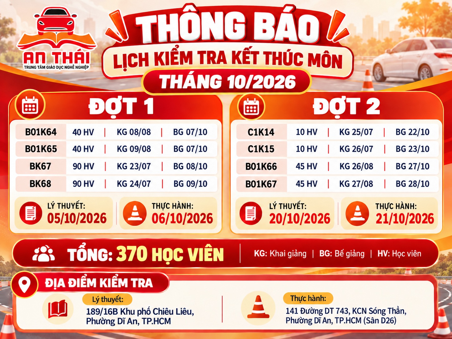 kiểm tra kết thúc môn tháng 10/2026